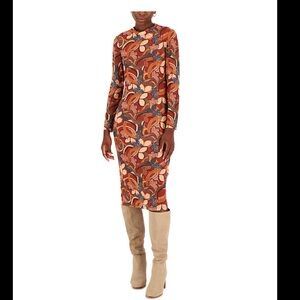 INC International Concepts - Rust Floral Sheer Autumn Long Sleeve Midi Dress